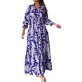 thumbnail image 1 of Gibobby Vestido largo de verano para mujer Vestido largo bohemio con cuello en V y manga larga para mujer(Azul,CH), 1 of 5
