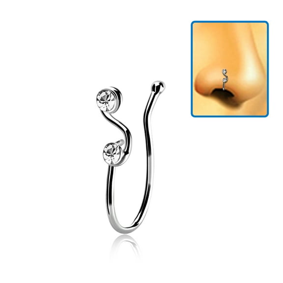 iJewelry2 Swirl Design Sterling Silver Clear CZ Illusion Faux Nose Lip Bone Clip-on Ring