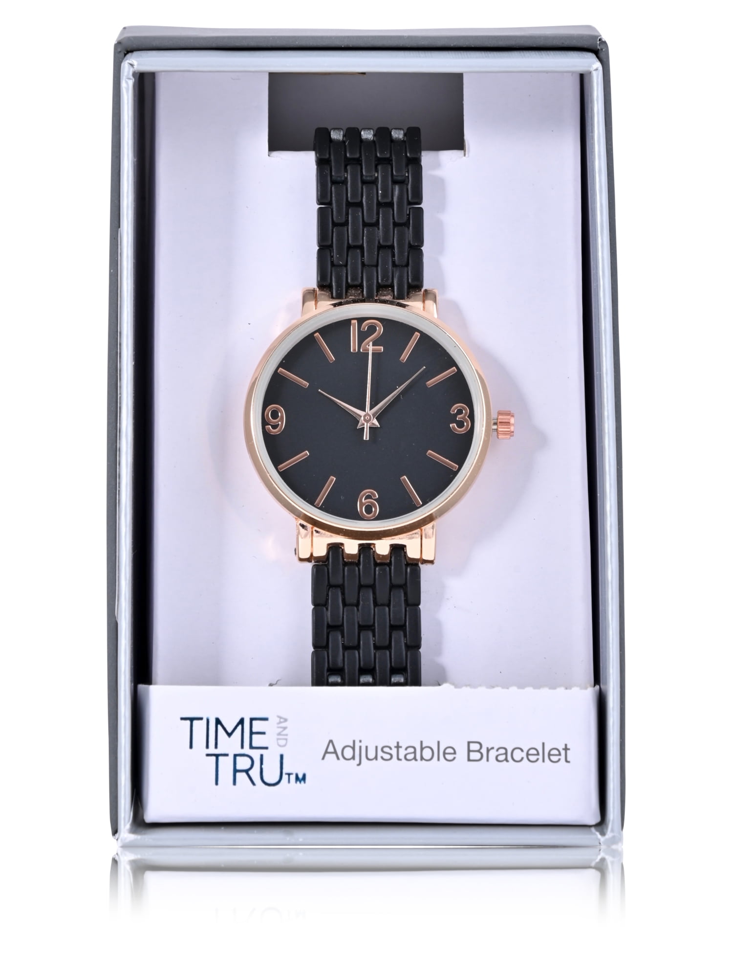 Time and Tru Women's Rose Gold Tone Black Dial Bracelet Watch