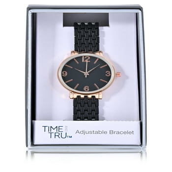 Time and Tru Women's Rose Gold Tone Black Dial Bracelet Watch