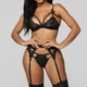thumbnail image 2 of Conjunto de ropa interior de encaje floral de 3 piezas para mujer, sujetador sexy, bragas, liguero, negro, S Inevent XX000052-02, 2 of 7
