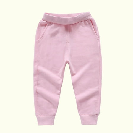 BLTIBY 12 Months-10 Years Toddler Boy Girl Casual Pants Baby Summer Autumn Comfy Elastic Waist Cotton Basic Plain Leggings Soft Bloomers Pants Solid Color Sports Trousers Pink 6-7 Years