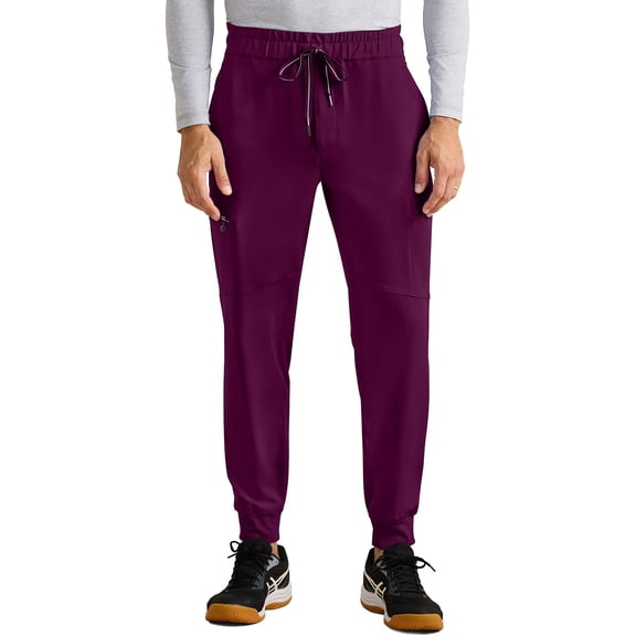 Healing Hands Men's Scrub Pant Nolen Jogger with 6 Pocket, Moisture Wicking, 360° Stretch & Recycled Fibers 9172, S, Wine