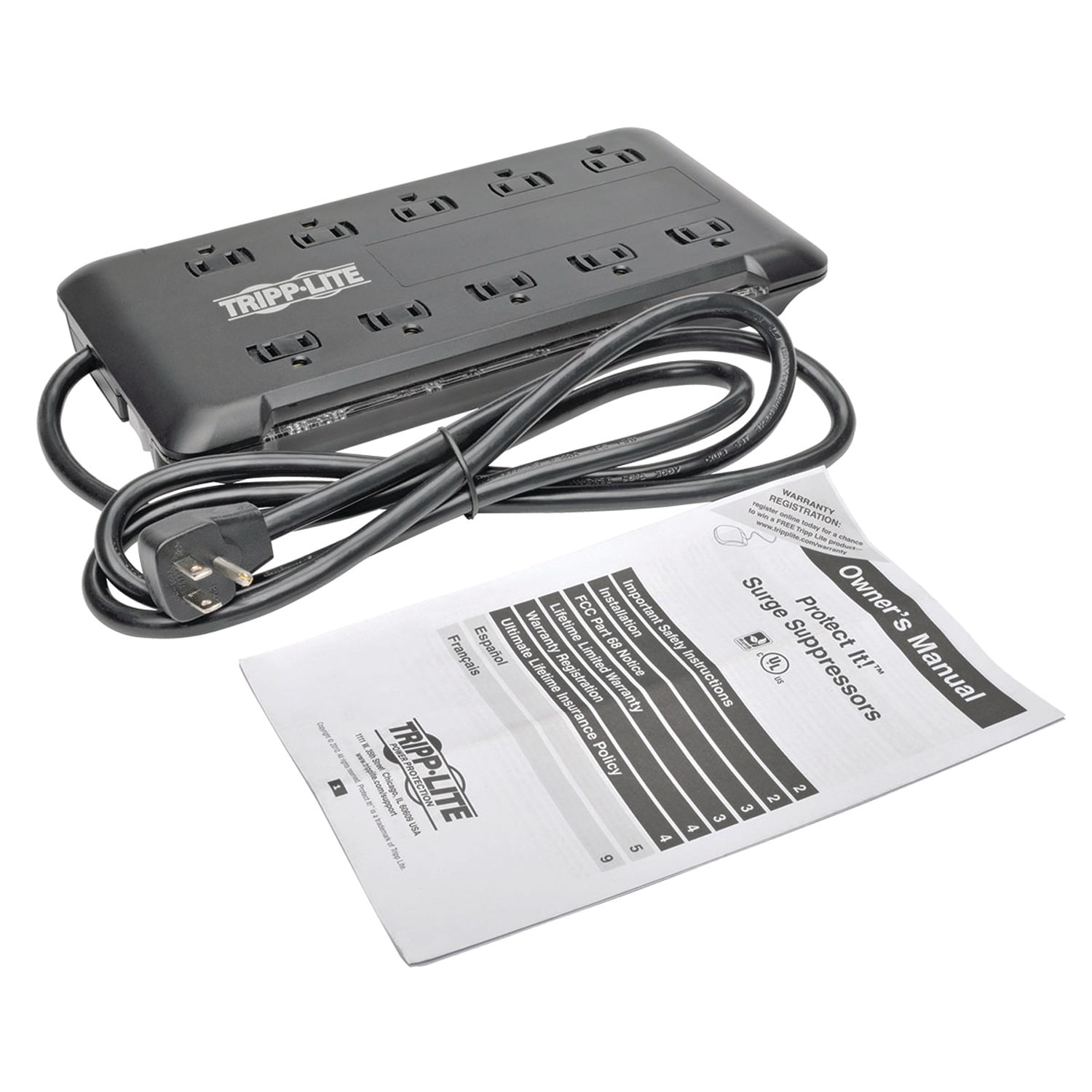 Tripp Lite by Eaton 10-AC Outlet 2,880-Joules Protect It! Surge Protector Power Strip with Sliding Covers, 6-Ft. Cord, TLP1006B