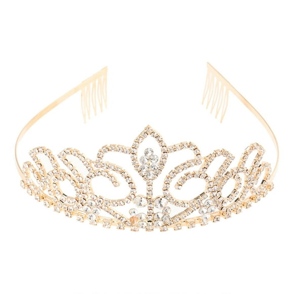 Wedding Bridal Prom Shining Crystal Rhinestones Crown Tiara Headband (Gold)