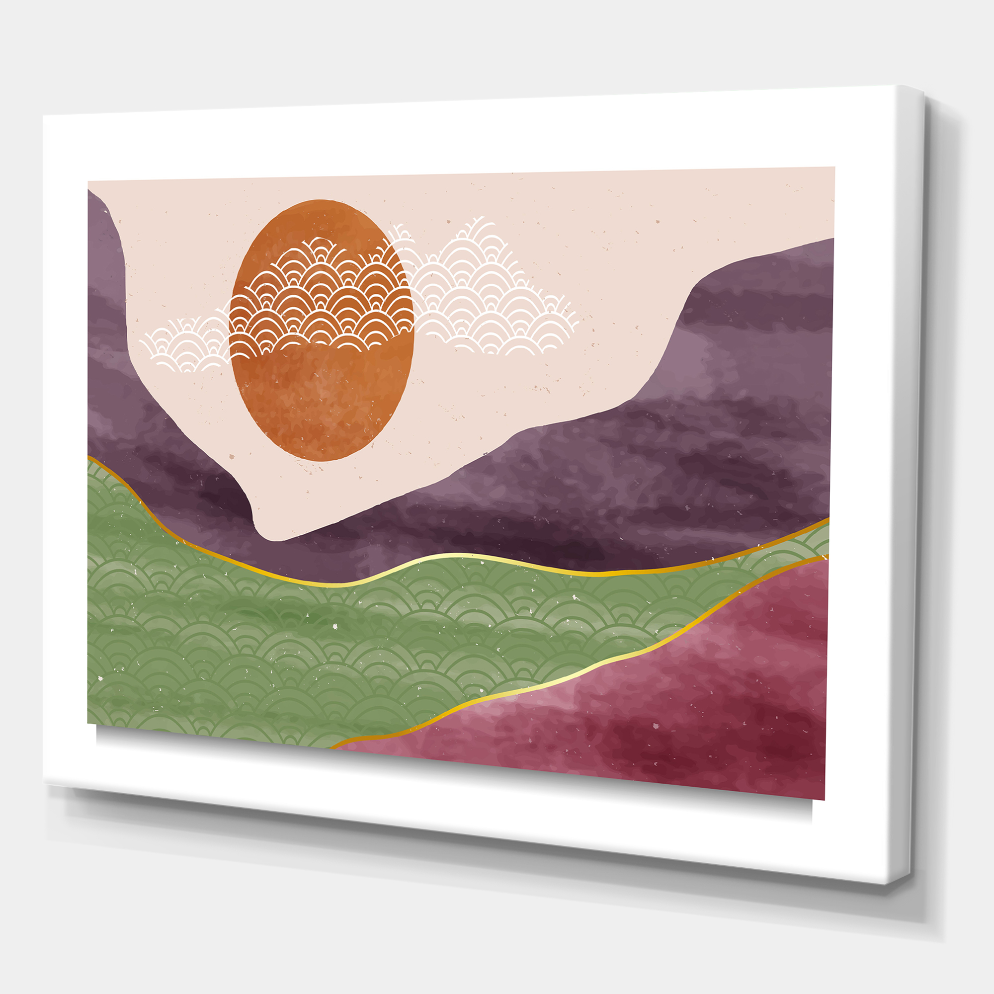 Designart ' Abstract Landscapes With Mountain River and Moon ' Modern Canvas Wall Art Print