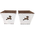 thumbnail image 1 of Christmas Holiday Planters Buckets Wooden W Burlap Dashing Reindeer Design Decor Organizers 7.5" x 6.5" (Set of 2) (White), 1 of 6