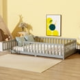 thumbnail image 5 of Generic Full Size Floor Bed with Fence and Door,Rubber Wood Floor Bed with Safety Guardrails,Grey, 5 of 9