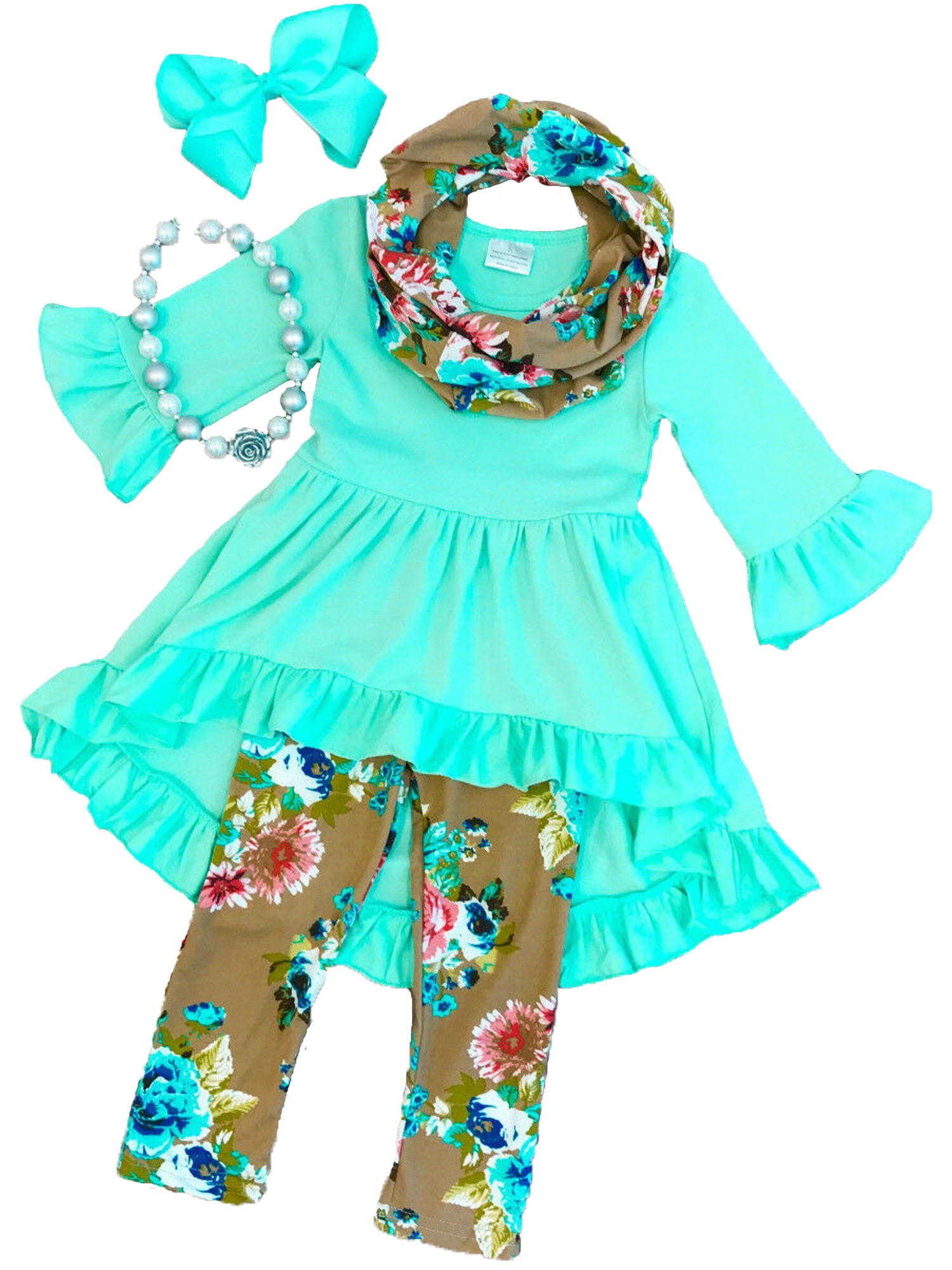 Bmnmsl Toddler Kids Baby Girls Flower Top Dress Pants Legging Outfits