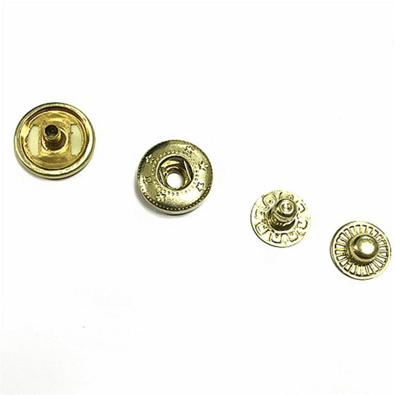 Metal No Sewing Snap Fastener Button Press Popper Stud Leather Bag Clothes Jacket Repair Rivet DIY, Size: 15, Gold