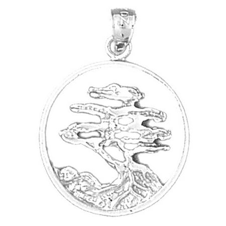18K White Gold Cedar Tree Pendant - 26 mm