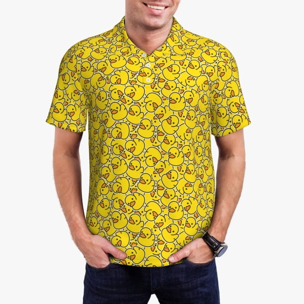 Balery Ducky Cartoon Animal Yellow Camisa Polo de Hombre con Estampado, de Manga Corta y Tejido Medio, Camisa Tipo Golf Polo-XX-Large