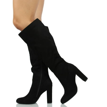 Delicious Knee Boots - Delicious Women's Faux Suede Knee High Heel Boot (Black, 6 B(M) US)