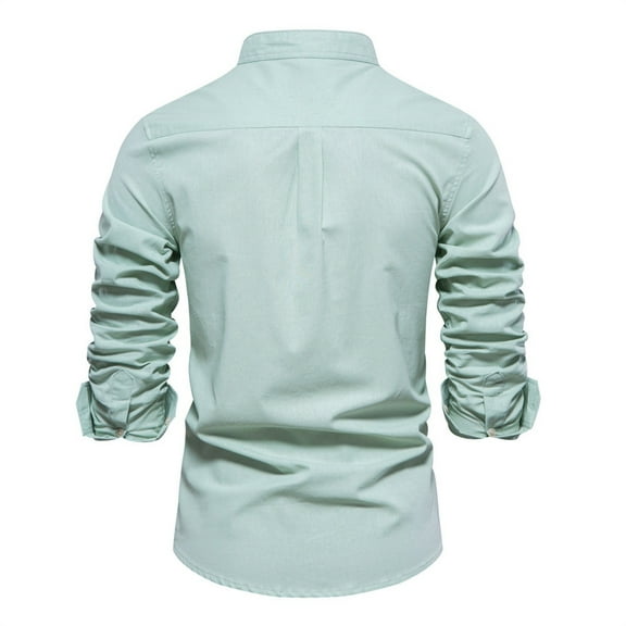 Gubotare Men's Long Sleeve Dress Shirt Shirt Cotton Casual Business Solid Long Sleeve Shirt (Green, L)