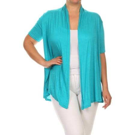 Plus Size Women's Open Front Solid Cardigan