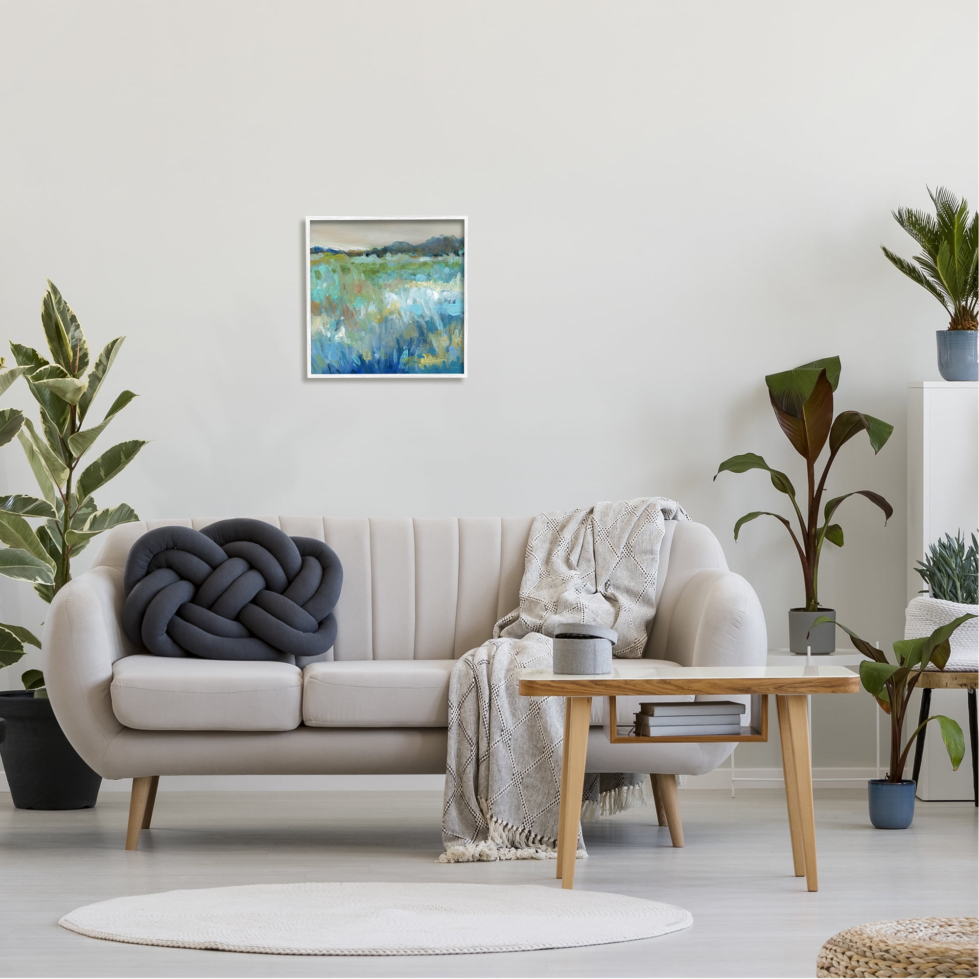 Stupell Industries Abstract Blue Meadow Abstract Painting White Framed Art Print Wall Art, 17 x 17