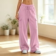 thumbnail image 2 of Womens High Waisted Wide Leg Cargo Sweatpants Baggy Y2K Striped Fleece Pants Elastic Waist Drawstring with Flap Pockets Streetwear Outfits, Pink, M, 2 of 7