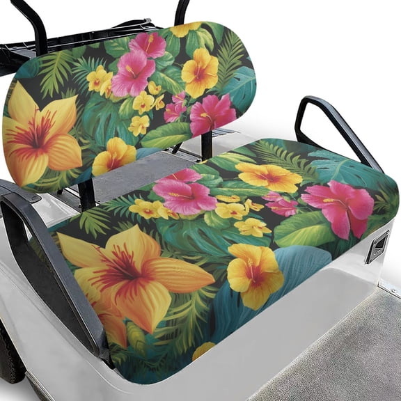 Pzuqiu 2 Pack Golf Cart Seat Covers Easy to Install Breathable, Compatible with Golf Carts Outdoor Golf Cart Accessories(Tropical Bloom)