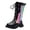 Black, variant on GobdXE Kids Knee High Combat Boots Glitter Panel Decor Lace Up Side Zip Thick Non Slip Sole Casual Boots Silver,4.5-5 Years