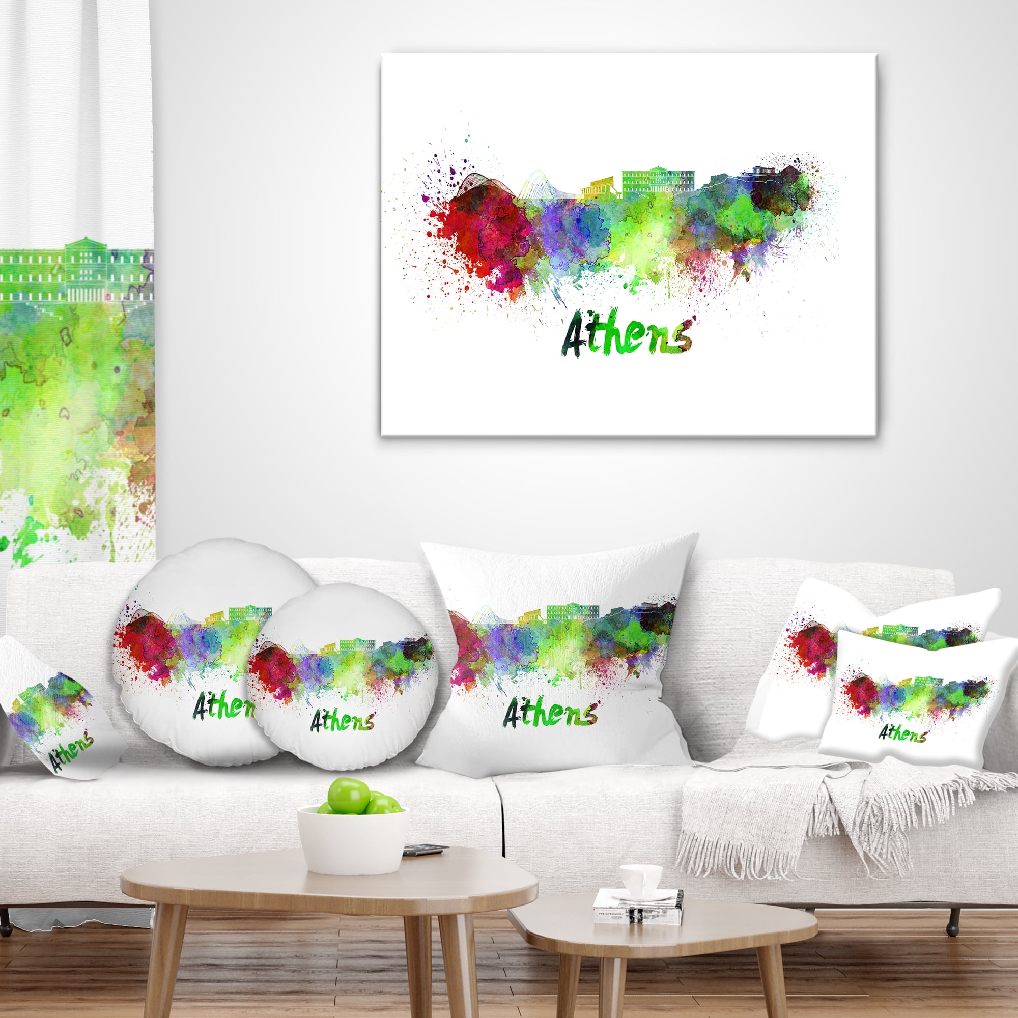 Designart Athens Skyline - Cityscape Throw Pillow - 16x16