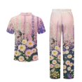 thumbnail image 6 of Yuyamidu Purple Flower Hummingbird Womens Pajamas Set Long Pants Short Sleeve Top Sleep Set 2 Piece Loungewear Sleepwear Casual Homewear, 6 of 7