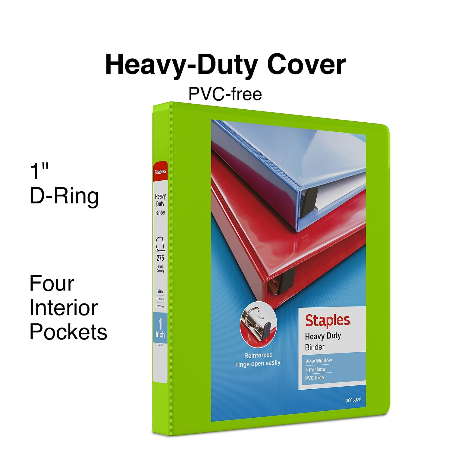 Staples Heavy Duty 1' 3-Ring View Binder Chartreuse (24666) 56319-CC/24666
