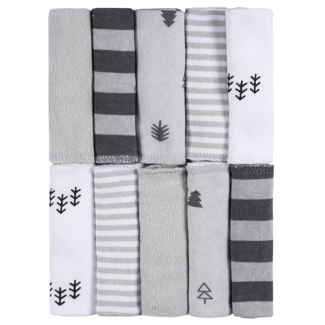 Gerber Pack 10 Toallitas Felpa para Bebé 80% Algodón OEKO-TEX Gris y Blanco