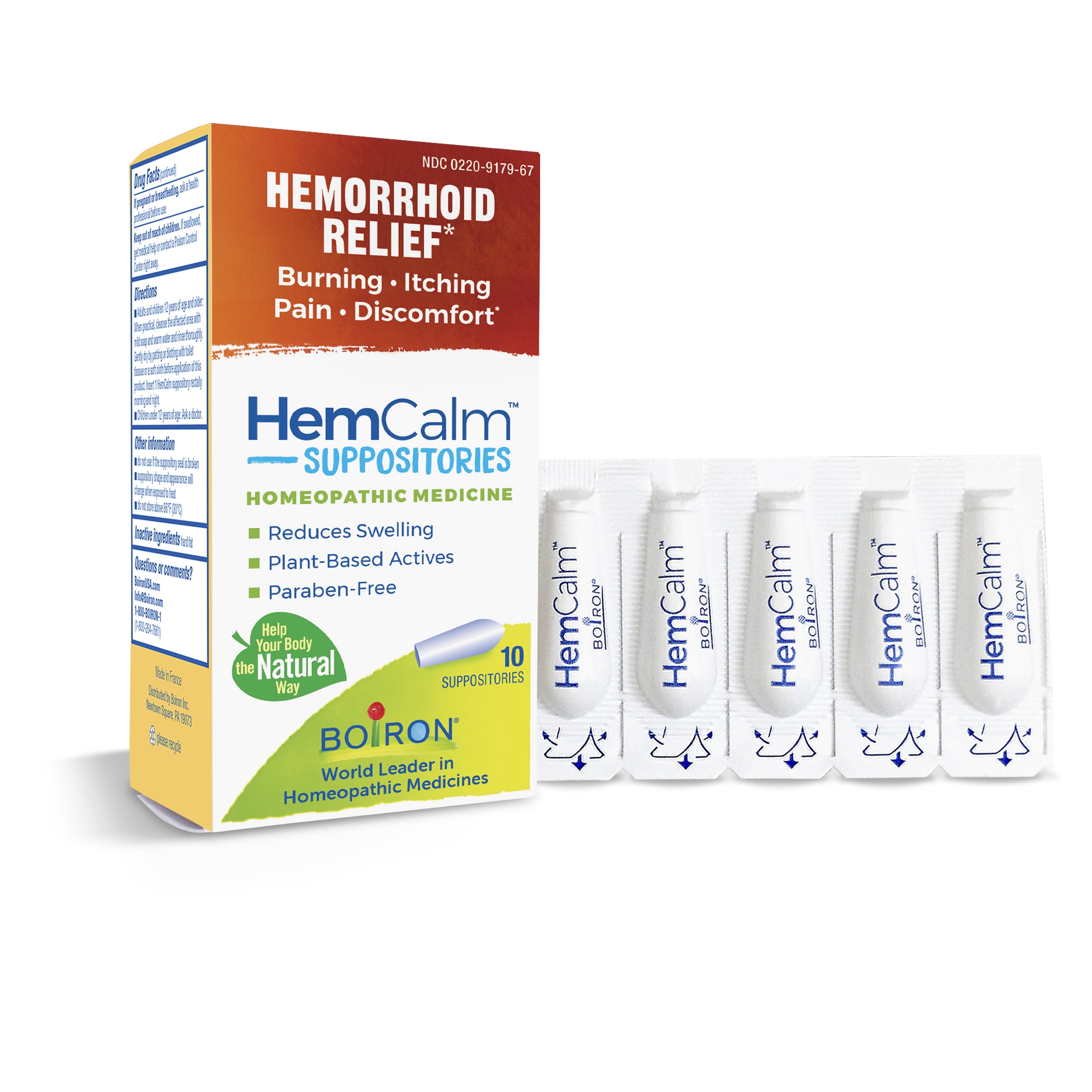 Boiron HemCalm Suppositories, Homeopathic Medicine for Hemorrhoid Relief, Burning, Itching, Pain, Discomfort, 10 Suppositories