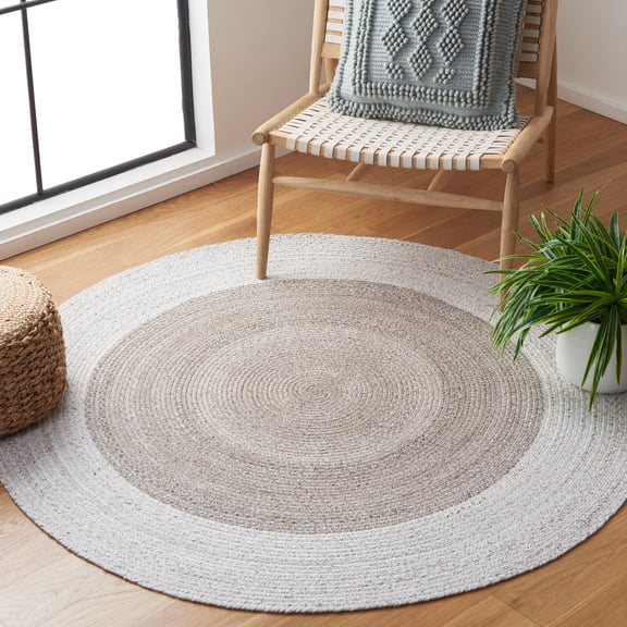 SAFAVIEH Braided Celinda Solid Polyester Reversible Area Rug, Beige/Light Gray, 5' x 5' Round