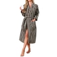 thumbnail image 2 of INSPIRE CHIC Womens Bath Robe Fleece Fluffy Terry Long Sleeve Belt Full Length Striped Plush Shaggy with Pockets Spa Shower S Blue, 2 of 5