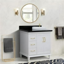 37 in. Single Round Sink Vanity with Galaxy Granite Top, White & Black - Right Door & Sink