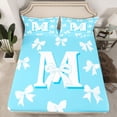 thumbnail image 2 of Homewish Initial M Letter Full Size Sheets for Kids, White Blue Bowknot Bed Sheets, Cartoon Kawaii Monogrammed Sheet Sets, Lightweight Room Decor, 4pcs, 2 of 7