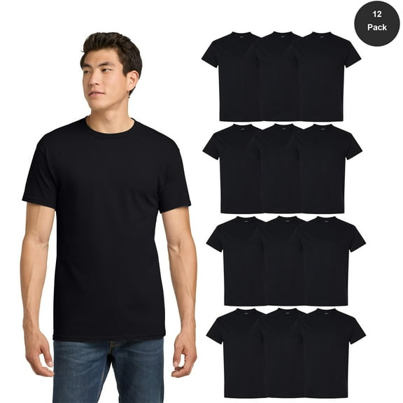 Gildan Heavy Cotton Men T-Shirt, Short Sleeve Crew Neck Classic Fit, Black, 12 Pack Blank Tee, S