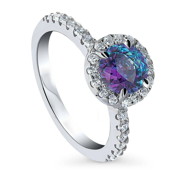 BERRICLE Sterling Silver Halo Purple Aqua Round Cut Cubic Zirconia CZ Kaleidoscope Fashion Ring for Women, Rhodium Plated Size 8.5