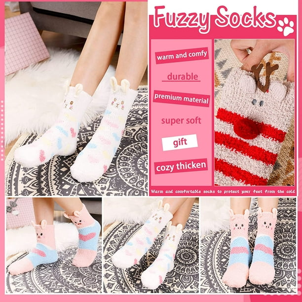 LANLEO Fuzzy Socks For Women Slipper Socks Fluffy Winter Warm Soft Cozy  Plush Cute Animal Sleeping Christmas Socks