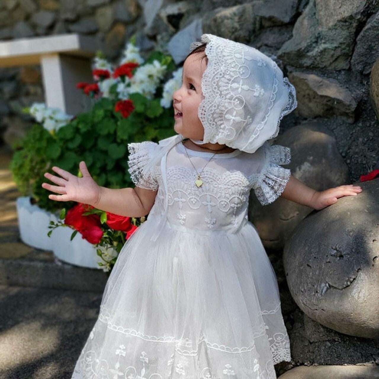 Girl Lace White Flower A-lined Dress Christening Summer 