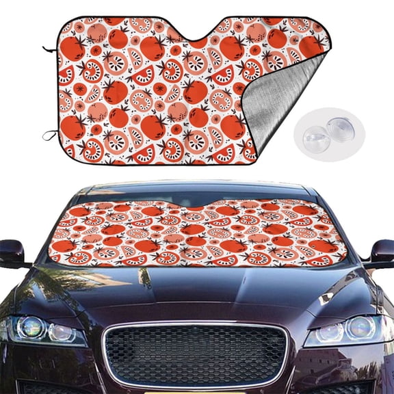 Picia Hand Drawn Tomatoes Curved Windshield Sunshade Accordion Folding Style Auto Shade for Car Truck SUV Van Blocks UV Ray Sun Visor Protector -Small