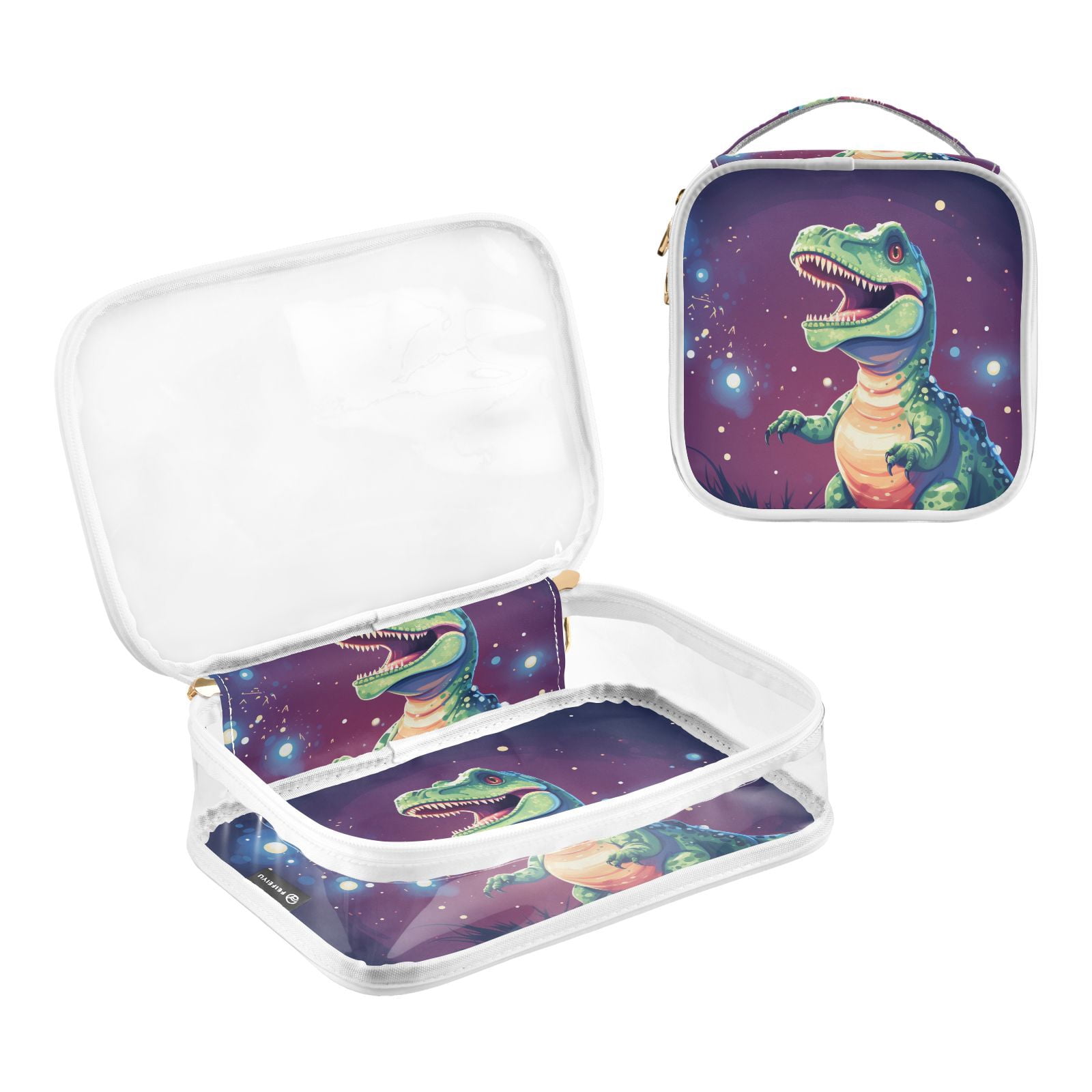 Clear Makeup Bags with Handle Large Opening 2 Pack Set Toiletry Bag Quart Size Bag, for Women Man Traveling Travel Essentials, Toiletries and Other. Dinosaur Cute
