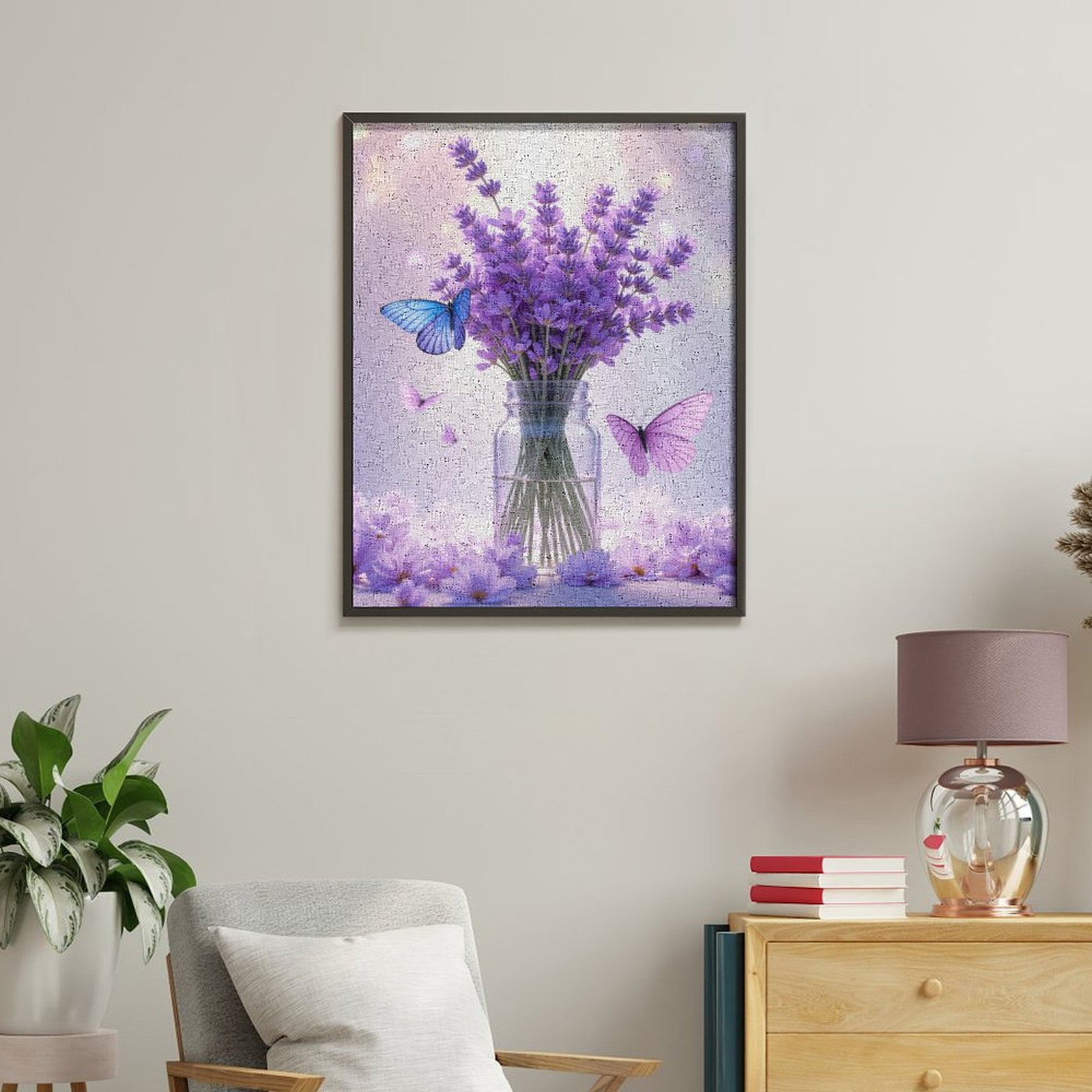 Paint By Numbers Kit for Adults Beginner - DIY Lavender Bouquet Butterflies Bliss Canvas Painting Kits for Adults, Frameless Paint By Number for Adults for Home Wall Decor 16x20 Inch
