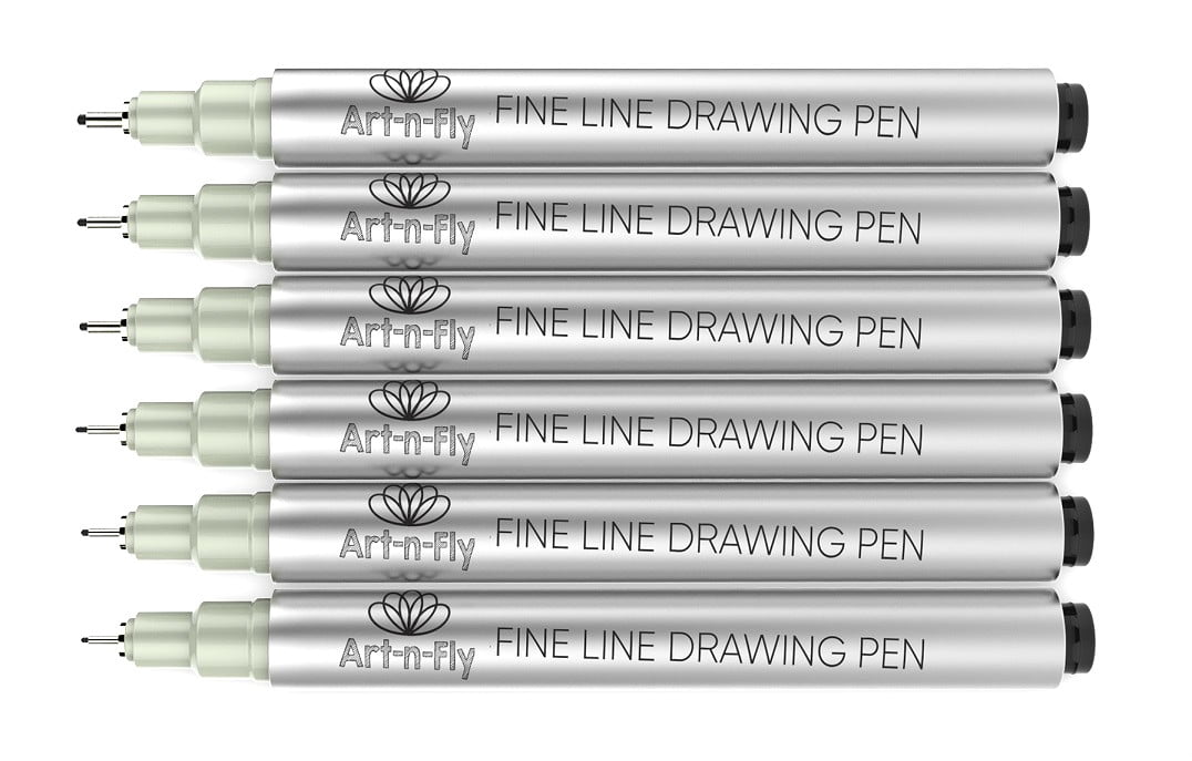 Black Fineliner Pens with Archival Ink - Fine Tip Inking Pens Pack of 6