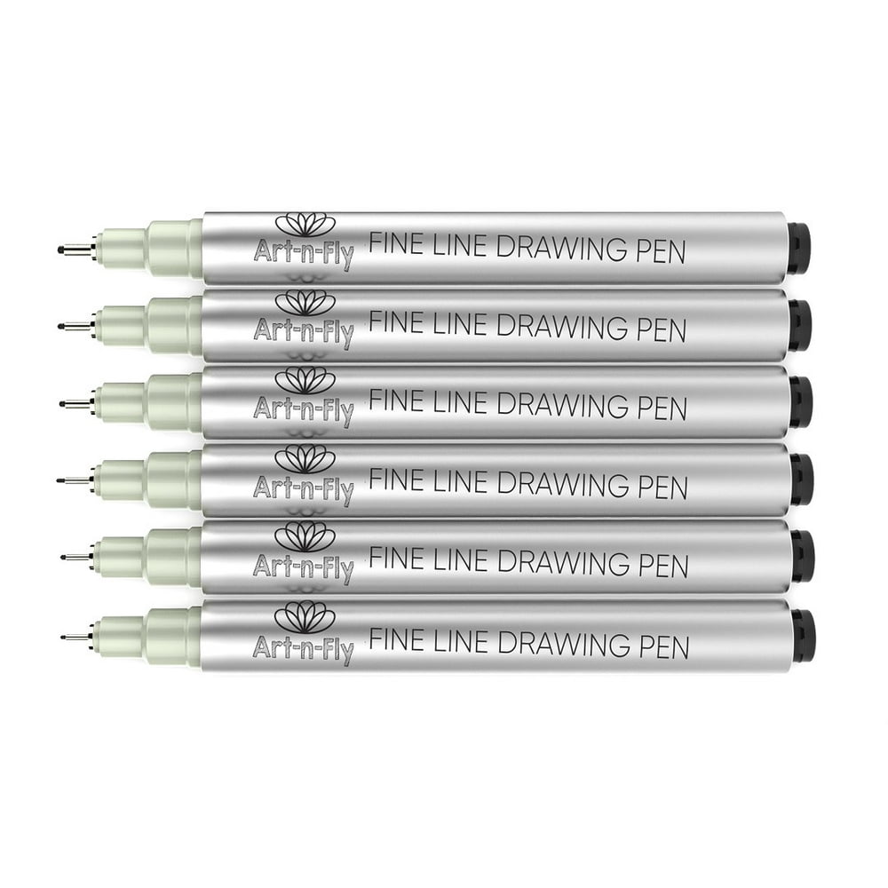 Black Fineliner Pens with Archival Ink Fine Tip Inking Pens Pack of 6