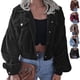 thumbnail image 4 of Abrigo Mangas Largas Linterna Recortada Color Sólido Botón Hasta Casual Pana Mujer Chaqueta Negro M, 4 of 6