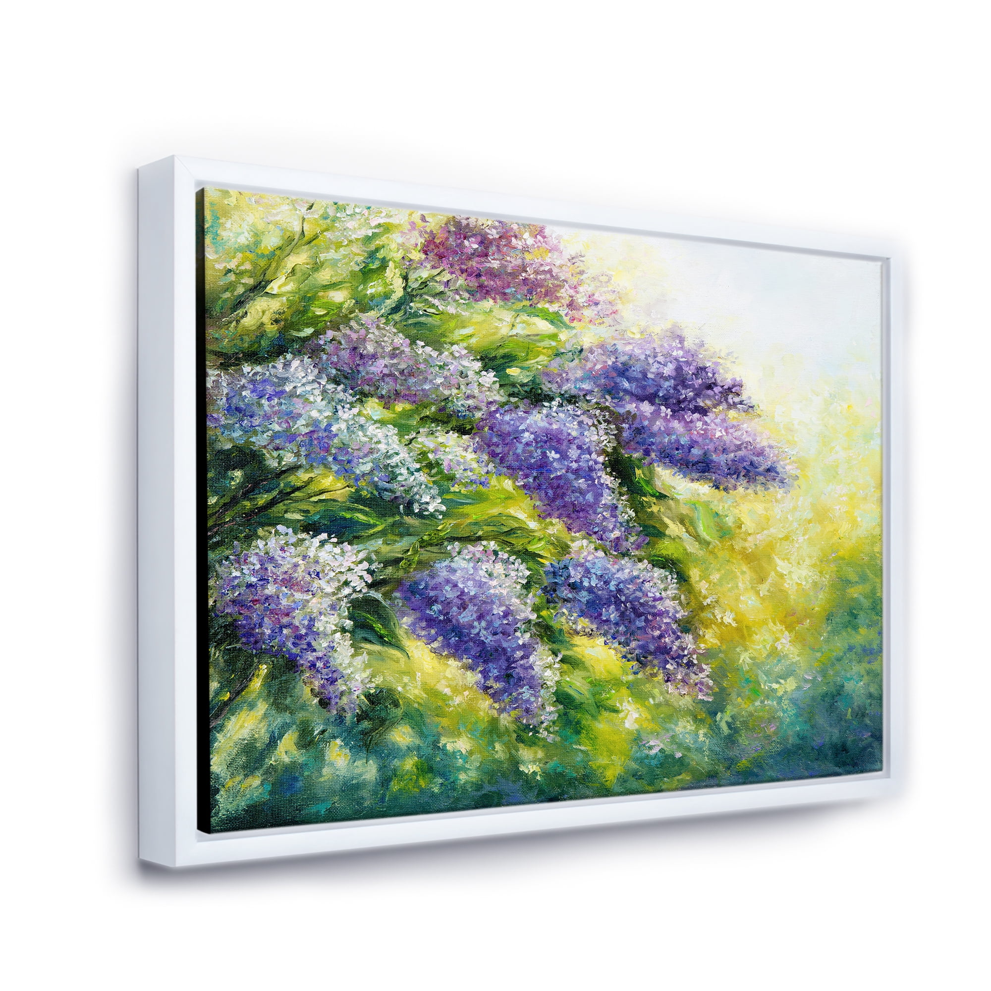 Impressionism Lilac Tree In The Garden 20 in x 12 in Framed Painting Canvas Art Print, by Designart