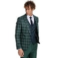 thumbnail image 4 of Men's Wessi Slim Fit 3PC Green with White and Navy Plaid Formal Suit TY-1431, 4 of 8