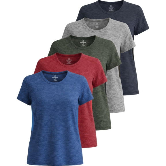 5 Pack Women's Dry Fit Workout Tops Crew Neck T Shirts Athletic Gym Tees