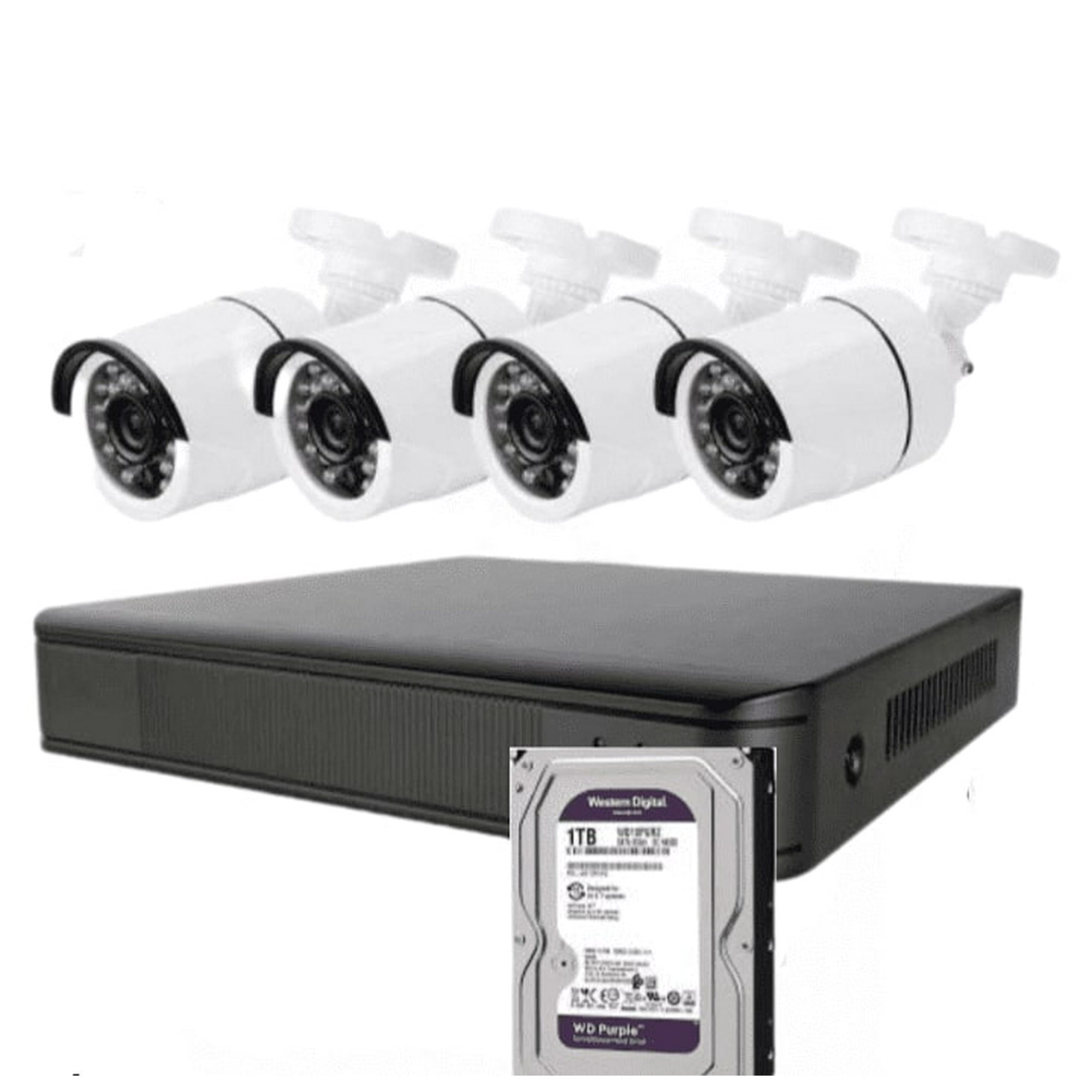 Kit Cctv 4 Cámaras Full Hd Ip66 + Disco Duro 1 Terabyte