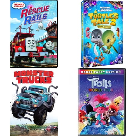 Children's 4 Pack DVD Bundle: Thomas & Friends: Rescue on the Rails, A Turtles Tale 2: Sammys Escape From Paradise, Monster Trucks, Trolls World Tour