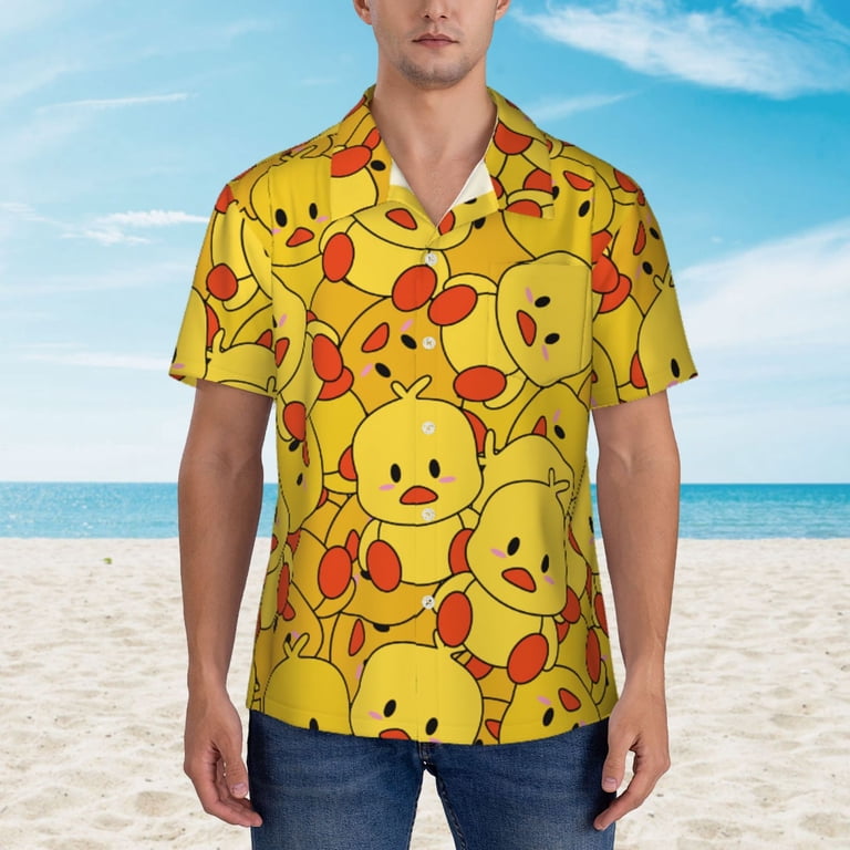 Men’s Hawaiian Shirt – Short Sleeve Aloha Beach Shirt With Yellow Rubber Duck Print, Quick-Dry & Lightweight – Multicolor, X-Large