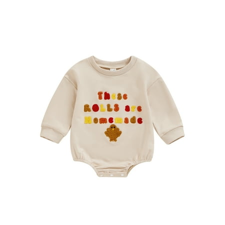 

Owls Yard Thanksgiving Baby Romper Long Sleeve Embroidery Letters Bodysuit