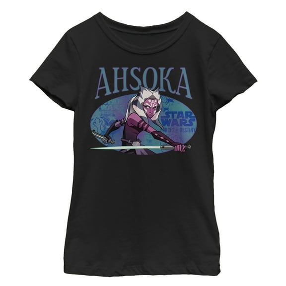 Girl's Star Wars Forces of Destiny Ahsoka Lightsaber  Graphic Tee Black X Small